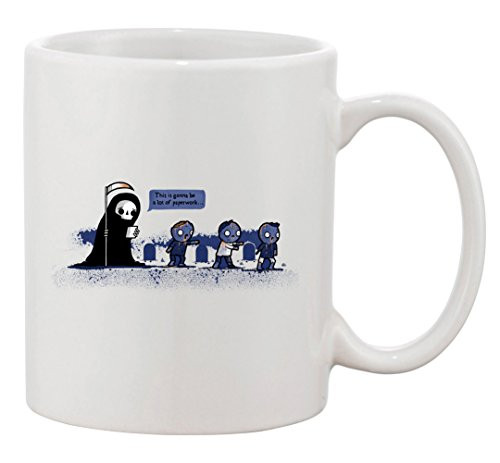 Ceramic Coffee Mug - "Paperwork" Funny Grim Reaper Complaining About Zombies