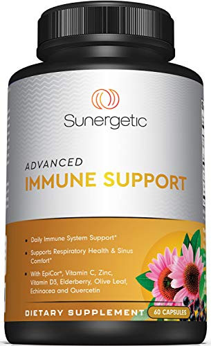 Premium Immune Support Supplement  Daily Immune Supplement for Respiratory, Sinus  and  Gut Health - with Epicor, D3, Vitamin C, Zinc, Elderberry, Olive Leaf Extract  and  Quercetin- 60 Immune Capsules