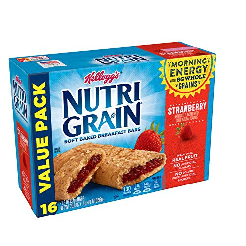 Kellogg's Nutri-Grain, Soft Baked Breakfast Bars, Strawberry, Made with Whole Grain, Value Pack, 20.8 oz (16 Count)