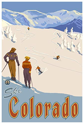 Colorado Mountain Skier Slopes Giclee Art Print Poster from Original Travel Artwork by Artist Paul A. Lanquist 12" x 18"
