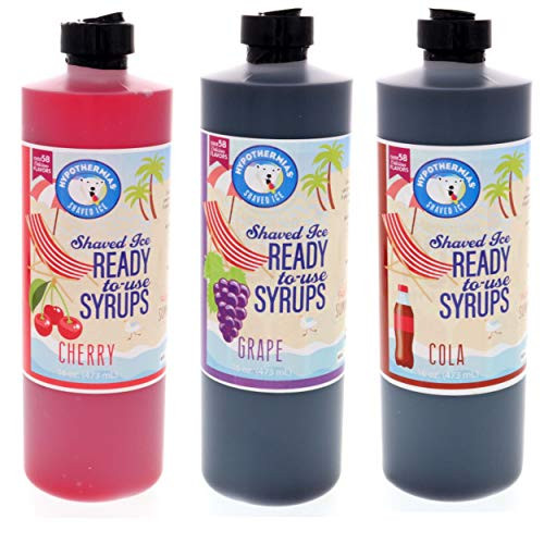 Snow Cone or Hawaiian Shaved Ice Syrups, 3 Pack, Pints (Cherry, Grape, Cola)