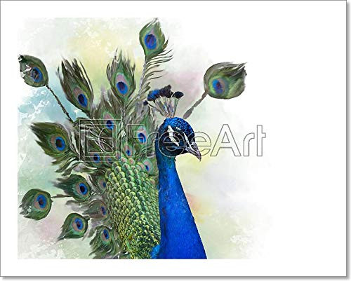 Portrait Of Peacock Watercolor Paper Print Wall Art (8in. x 10in.)