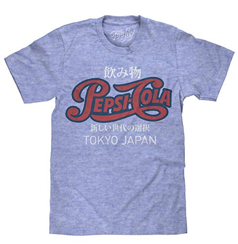 Tee Luv Pepsi Cola Kanji Shirt - Distressed Pepsi Tokyo Japan Logo T-Shirt (Royal Snow Heather) (L)