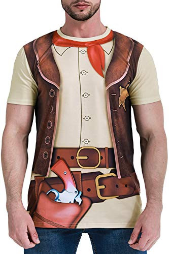 Funny World Men's Western Cowboy Costume T-Shirts, Large, Brown