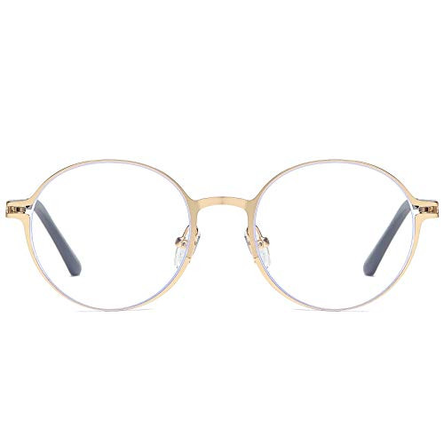 DUCO Blue Light Blocking Computer Glasses, Anti UV Eye Strain Reading Video Eyewear Glasses with Clear Lens W010 (Gold)