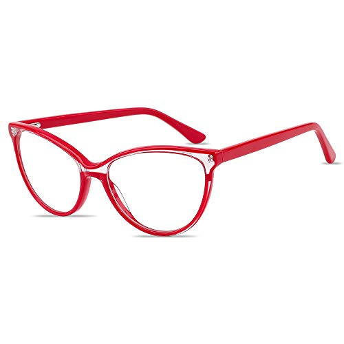 Blue Light Blocking Glasses, Fashion Cateye Red Fake Nerd Eyewear Anti UV Ray Computer Gaming Eyeglasses Women