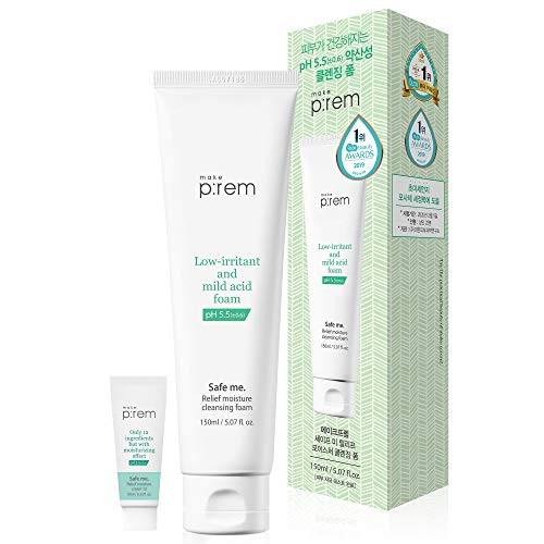 MAKEP:REM Hydrating Cleansing Foam for Face with Sensitive Dry Skin - Natural Face Wash Low PH 5.5 - Facial Cleanser for Dry Sensitive Acne Prone Skin - Safe Me. Relief Moisture 5.07 fl. oz.