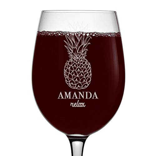 Personalized Etched 16oz Stemmed Wine Glass, Pineapple