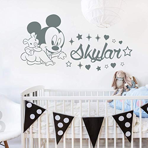 Name Wall Decal Baby Mickey Mouse Vinyl Decals Sticker Custom Name Decals Personalized Boy Girl Name Decor Bedroom Nursery Baby Decor ZX303