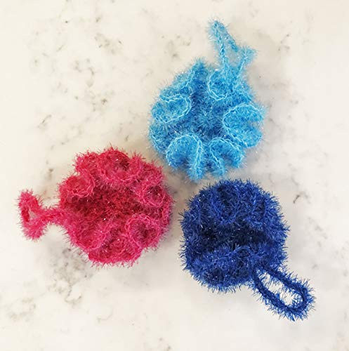 SPARKLE Scrubby Yarn Bath Poufs - Set of 3 - Handmade (USA) by Peacefully You