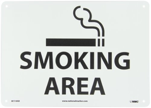 NMC M114AB No Smoking Sign with Graphic, Legend "SMOKING AREA", 14" Length x 10" Height, Aluminum 0.040, Black on White