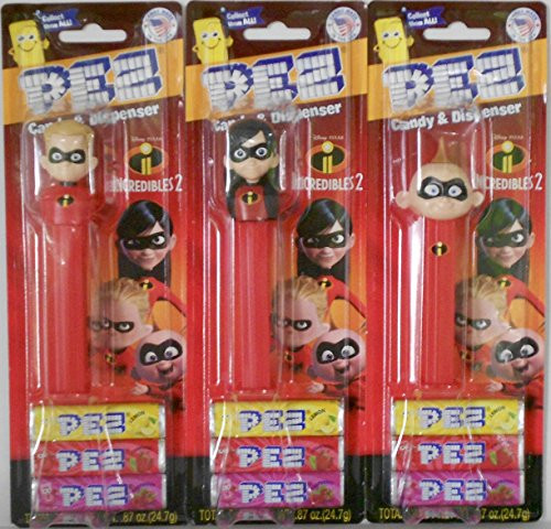 Incredibles 2 Three Character Pez Dispenser Bundle: Dash  and  Violet  and  Jack-Jack on Blister Cards w/ 3 rolls of Candy Each