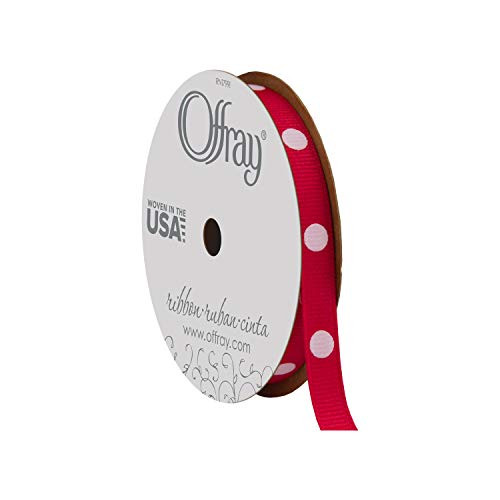 Offray Dippydot Craft Ribbon, 3/8-Inch x 9-Feet, Hot Red & White
