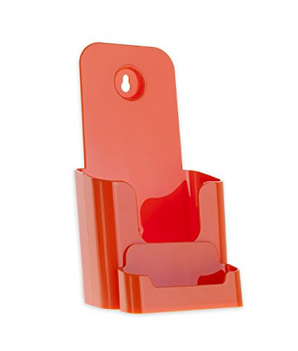 Source One Orange Deluxe 4 Inch Wide Trifold Brochure Holder with Business Card Holder