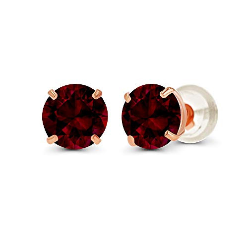 14K Rose Gold Plated Sterling Silver 6mm Round Natural Garnet January Birthstone Prong Set Stud Earrings For Women and Girls