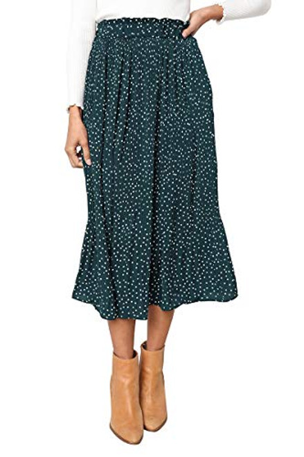 Adogirl Womens Polka Dot Midi Skirt Elastic Waist Flowy Swing Pleated Maxi Skirt Green L Adogirl Womens Polka Dot Midi Skirt Elastic Waist Flowy Swing Pleated Maxi Skirt Green L