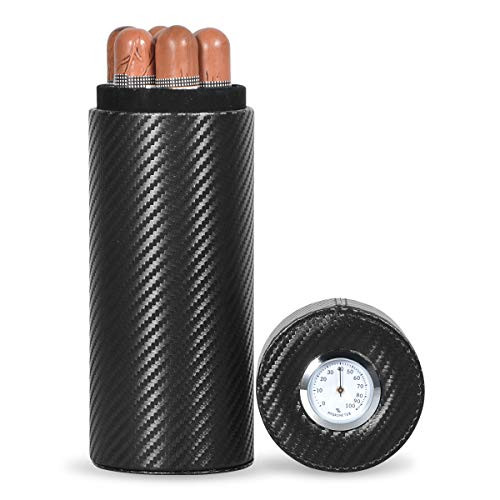 Travel Cigar Case with Cedar Lined, Portable Cylinder Cigar Humidor Humidifier with Hygrometer, Cigar Holder Tube for 5 Cigars