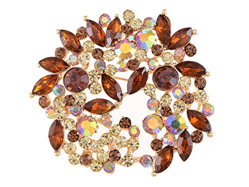 Alilang Topaz Brown Crystal Rhinestone Floral Wreath Brooch Pin Alilang Topaz Brown Crystal Rhinestone Floral Wreath Brooch Pin