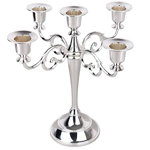 Candle Holders, Dedoot 5-Cabdle Metal Candelabra Candlestick Holder Fit 3/4" Taper Candle, Decorative Candle Stand 10.5" Tall Candle Holders for Table Wedding Party, Sliver Candle Holders, Dedoot 5-Cabdle Metal Candelabra Candlestick Holder Fit 3/4" Taper Candle, Decorative Candle Stand 10.5" Tall Candle Holders for Table Wedding Party, Sliver