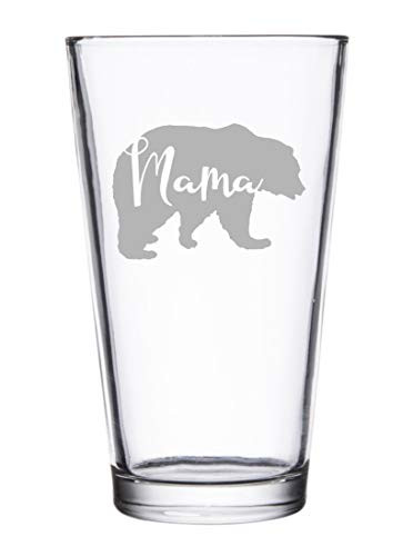 Parent Bear Negative Space Text Silhouette - Laser Engraved Pint Glasses for Beer, 16 oz Stein (Mama Bear)