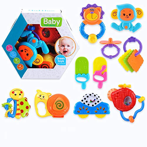 Wondery 10pcs Baby Rattles Sets Teether, Shaker, Grab and Spin Rattle, Early Educational Toys for , 3, 6, 9, 12 Month Baby Infant, Boys, Girls