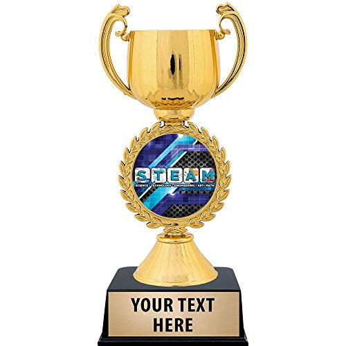 Crown Awards Personalized STEAM Trophy, 7.25" Gold Cup Kids Education S.T.E.A.M. Trophies with Free Custom Engraving 1 Pack Prime