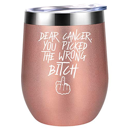 Breast Cancer Survivor Gifts for Women - Dear Cancer You Picked The Wrong Bitch - Ovarian, Breast Cancer Awareness, Chemotherapy, Fuck Cancer Suck Gifts for Cancer Patient - Coolife Wine Tumbler Cup Breast Cancer Survivor Gifts for Women - Dear Cancer You Picked The Wrong Bitch - Ovarian, Breast Cancer Awareness, Chemotherapy, Fuck Cancer Suck Gifts for Cancer Patient - Coolife Wine Tumbler Cup