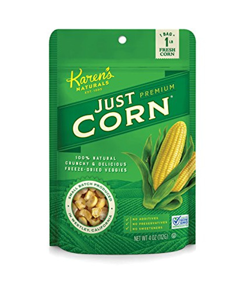 Karen's Naturals Just Corn, 4 Ounce Pouch (Packaging May Vary) All Natural Freeze-Dried Fruits & Vegetables, No Additives or Preservatives, Non-GMO