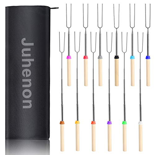 Juhenon Marshmallow Roasting Sticks, Smores Skewers for Fire Pit, Fire Stick for Fire Pit Extra Long 32 Inch 12PCS Campfire Roasting Sticks Hot Dog Roasting Sticks, Camping Cookware
