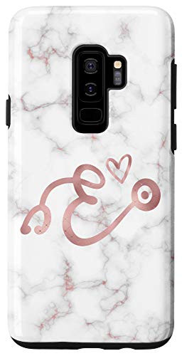 Galaxy S9Plus Cute Letter E Initial Monogram Nurse Stethoscope Rose Pink Case