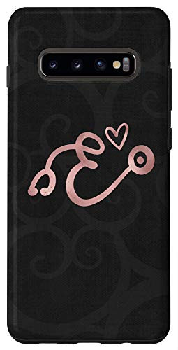 Galaxy S10Plus Cute Letter E Initial Monogram Nurse Rose Pink Stethoscope Case