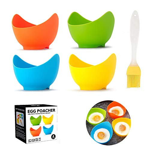 4pcs Egg Poacher Mini Silicone Egg Poacher Cups Egg Cooker No BPA Egg Bites Molds Poached Egg Maker Cups for Microwave, Egg Poacher Pan, Egg Cookware, Stovetop