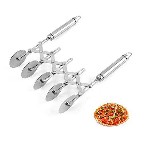 5 Wheel Pastry Cutter,Stainless Steel Pizza Cutter,Multiple Pasta Wheel Cutter Tools,Expandable Pizza Slicer Multi-Round Pastry Knife Baking Cutter Roller Cookie Dough Cutter Divider (Style B)