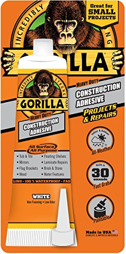 Gorilla Heavy Duty Construction Adhesive, 2.5 ounce Squeeze Tube, White