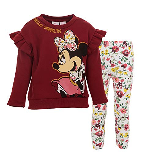 Disney Minnie Mouse Toddler Girls Fleece Pullover Sweatshirt Legging Set Maroon 3T