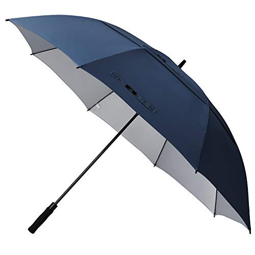Prospo 62 inch Large Oversized Golf Umbrella Auto Open Double Canopy Vented Windproof Waterproof Stick Umbrellas(Navy Blue)