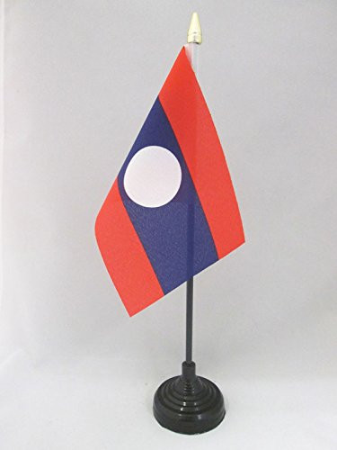 AZ FLAG Laos Table Flag 4'' x 6'' - Laotian Desk Flag 15 x 10 cm - Golden Spear top