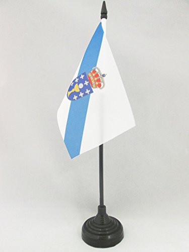 AZ FLAG Galicia Table Flag 4'' x 6'' - Spanish Region of Galicia Desk Flag 15 x 10 cm - Black Plastic Stick and Base