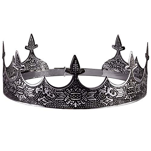 Crownguide Antique Silver King Crown - Men's Crown for King Costume Wedding, Royal Medieval Crown and Scepter Accessories for Adults Boys Antique Silver