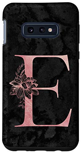 Galaxy S10e Letter E Monogram Initial Pink Rose on Black Grunge Design Case