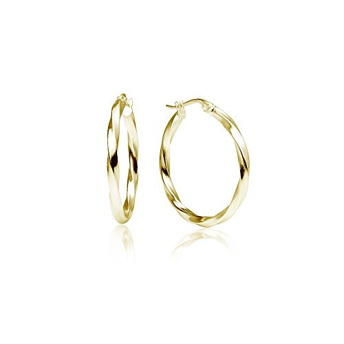 LOVVE Yellow Gold Flashed Sterling Silver High Polished Twist Round Click-Top Hoop Earrings, 2x30mm