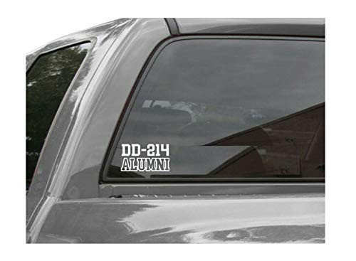 DD-214 Alumni 4.5'' x 2.5'' Sticker for Car Decal Truck Window Laptop Auto Vinyl Motorcycle Helmet (White)