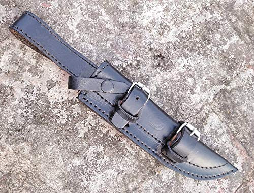 Ottoza Handmade Leather Knife Sheath Side Draw Knife Sheath - Bushcraft Knife Sheath - Hunting Knife Sheath - Survival Knife Sheath - Vertical Knife Sheath Black TOP Grain Leather No:162
