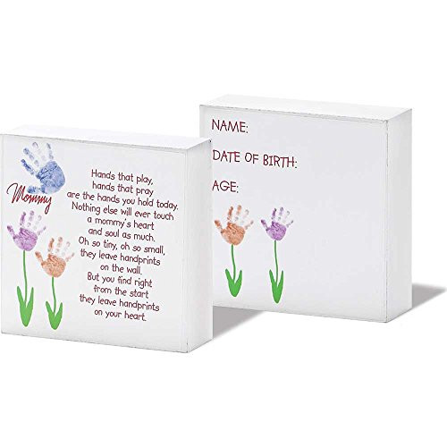 Dicksons Mommy Handprint Florals Personalized White 3 x 3 Wood Wall Sign Plaque