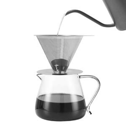 VEVOK CHEF Pour Over Coffee Maker Pour Over Coffee Drippe with Stainless Steel Cone Filter Paperless Filters Coffee Strainer Glass Carafe Hand Drip Brewer 20 Ounce 600ml Glass Cup Pour Over Kit