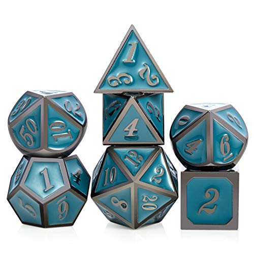Teal DND Metal Dice,DNDND Metal D and D Dice with Gift Metallic Tin for Dungeons and Dragons DND Rolling Games