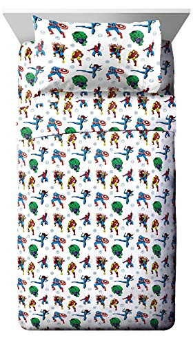 Marvel Avengers Fighting Team Twin XL Sheet Set - 3 Piece Set Super Soft and Cozy Kids Bedding - Fade Resistant Microfiber Sheets (Official Marvel Product)