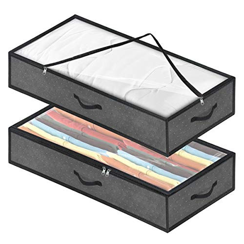 Large Underbed Storage Bags for Clothes, Foldable King Size Thick Breathable Zippered Underbed Organizer Container with Clear Window for Clothing Duvet Comforters Blankets(Set of 2) Large Underbed Storage Bags for Clothes, Foldable King Size Thick Breathable Zippered Underbed Organizer Container with Clear Window for Clothing Duvet Comforters Blankets(Set of 2)