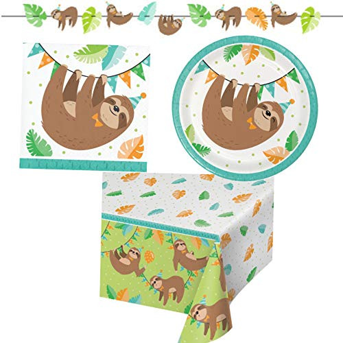 Olive Occasions Sloth Happy Birthday Party Supplie 16 Cake Plates, 16 Beverage Napkins, Banner, Table Cover, Grandma Olives Recipe