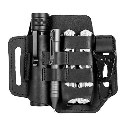 Multitool Sheath for Belt,Leather Multitool Pouch,EDC Pocket Organizer with Key Holder,EDC Leather Pouch,Leather Knife Sheaths Flashlight Holster (Black)